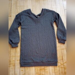 Lush Dark Gray V-Neck Sweater Dress